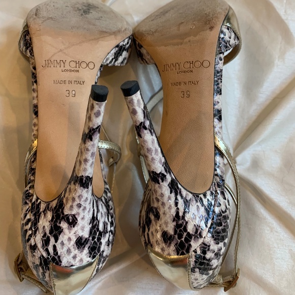 Jimmy Choo Gold/Beige Snakeprint Leather Dorsey Pumps sz 39 - Picture 9 of 10
